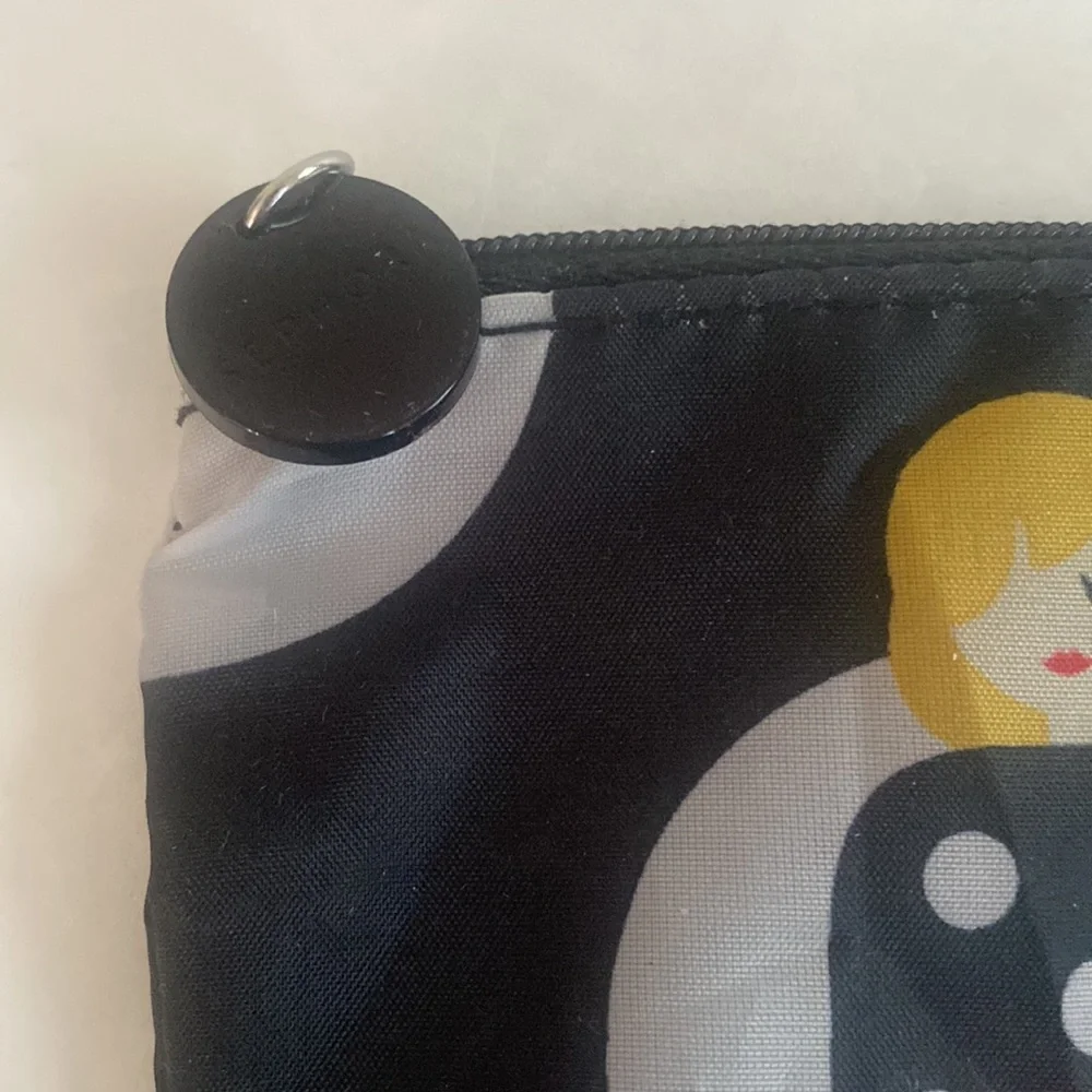 SEPHORA Cosmetics Bag Black Polka Dotted Nylon 8”x8” NWOT